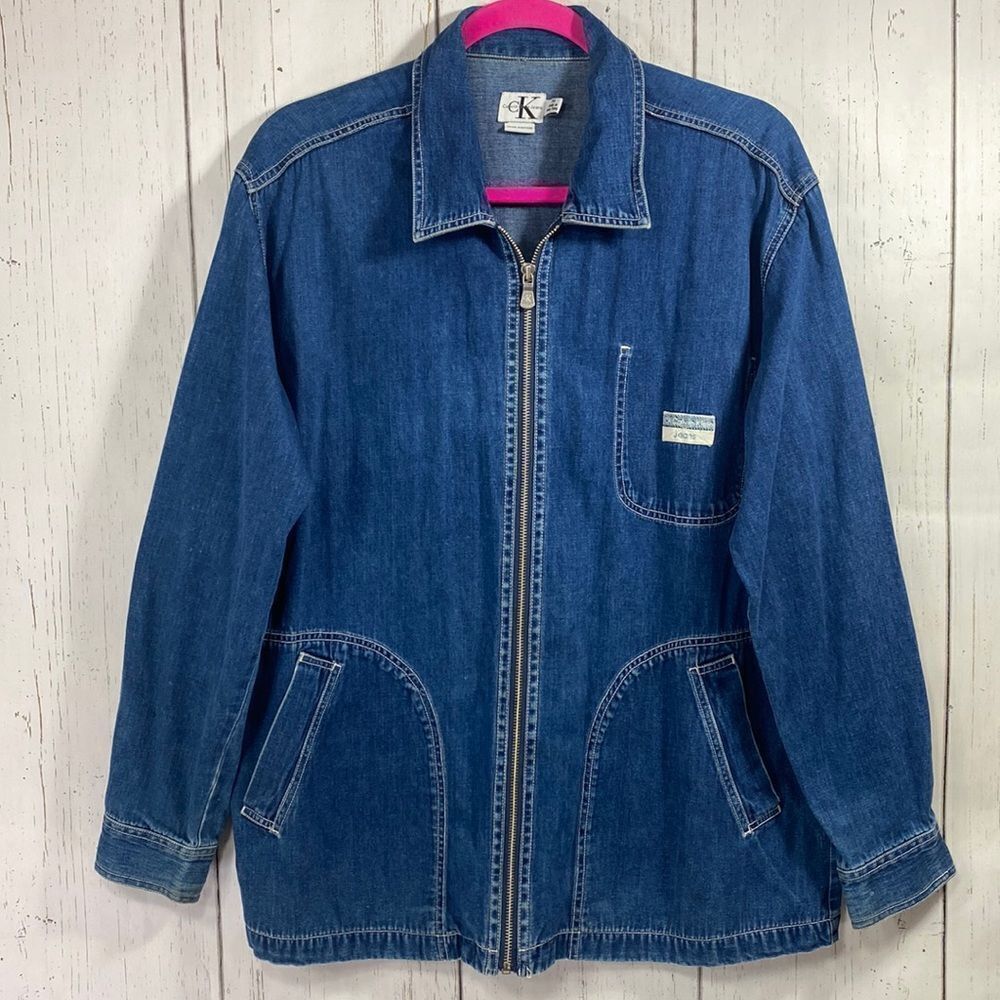 Vintage Calvin Klein Jeans Denim Zip Jacket 100% Cotton Blue Size M Minimalist